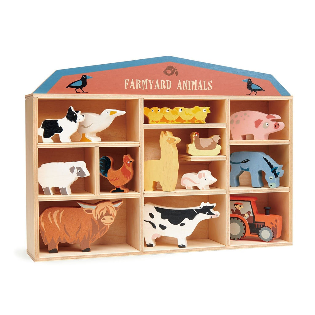 Wooden Farmyard Animals Shelf - Set of 13 - Baby&More
