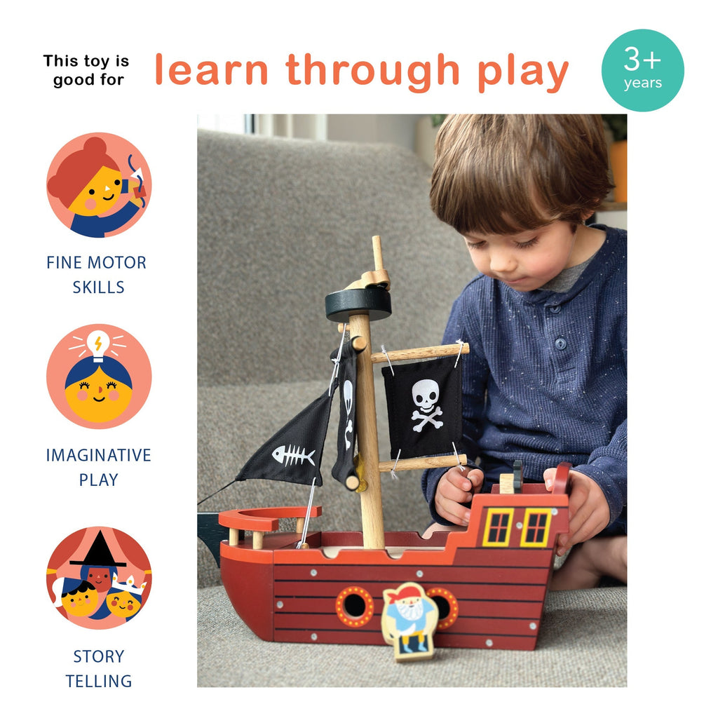 Wooden Fishbones Pirate Ship Playset - Baby&More