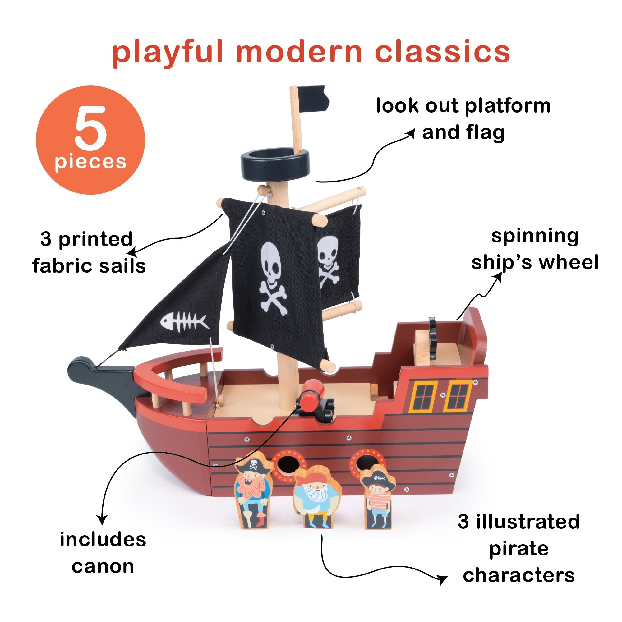 Wooden Fishbones Pirate Ship Playset - Baby&More