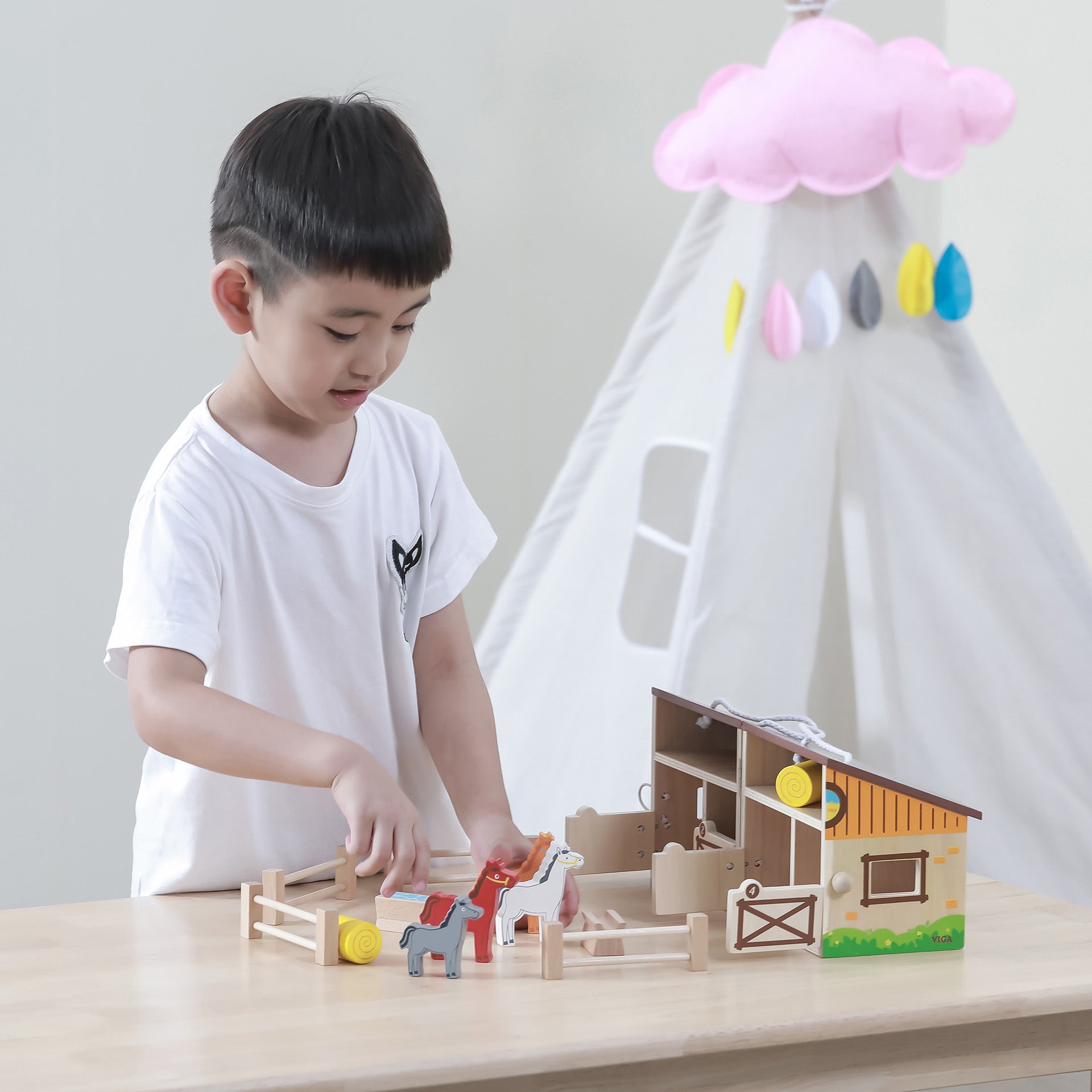 Wooden Foldable Stable Playset - Baby&More
