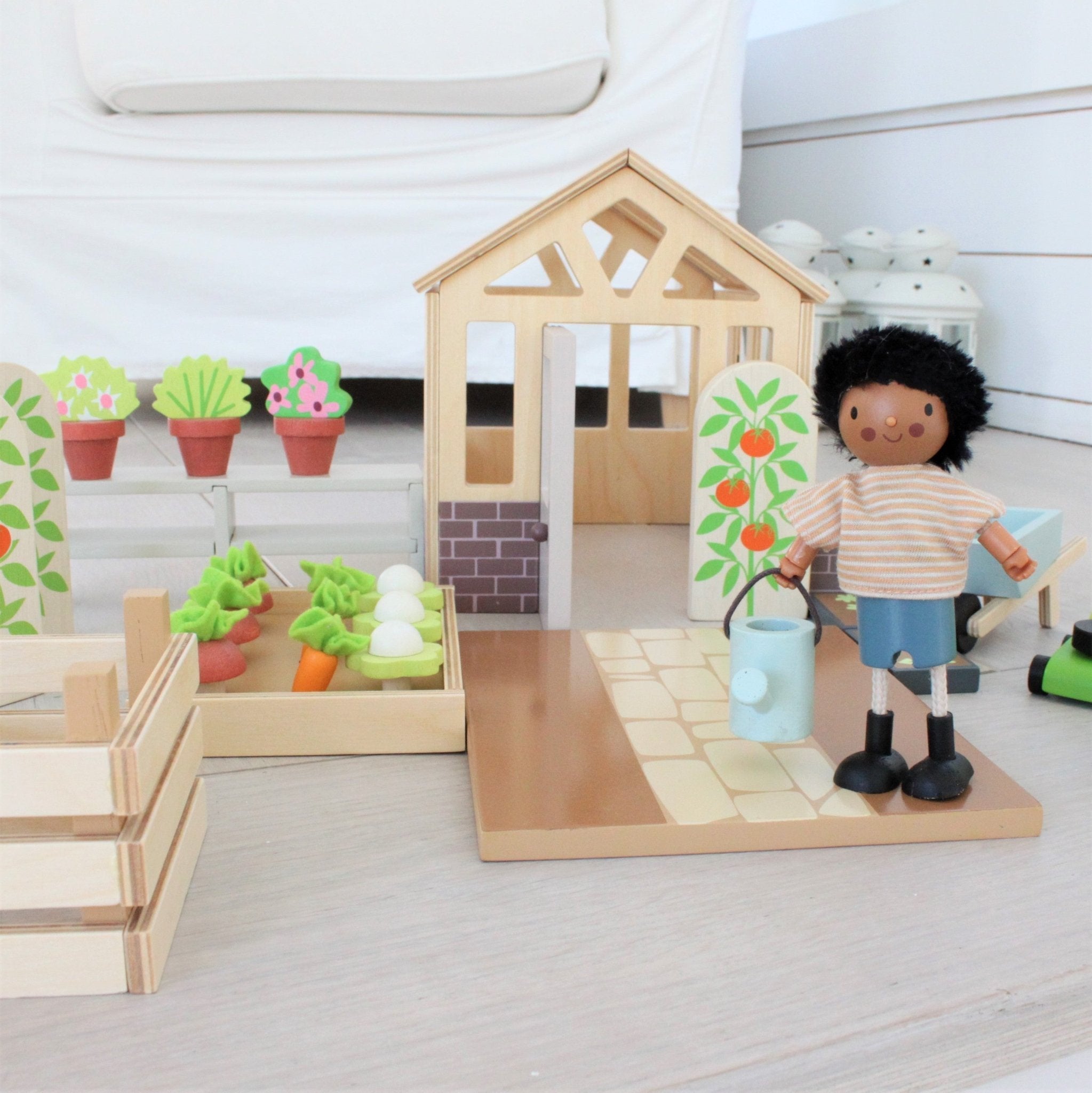 Wooden Greenhouse & Garden Playset / Dolls House Add On - Baby&More