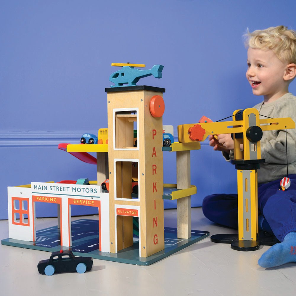 Wooden Multi Level Garage with Lift Playset - Baby&More