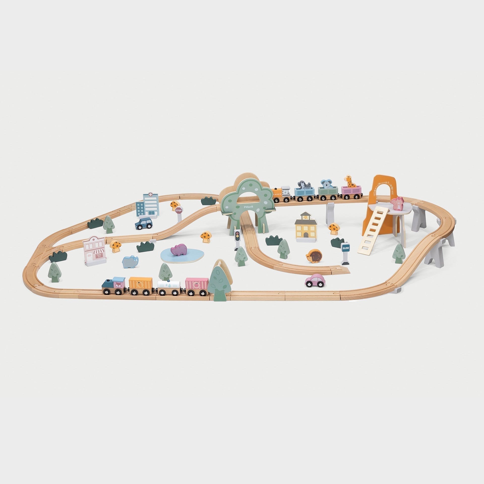 Wooden Train Set with Animals, Trees & Buildings - Baby&More
