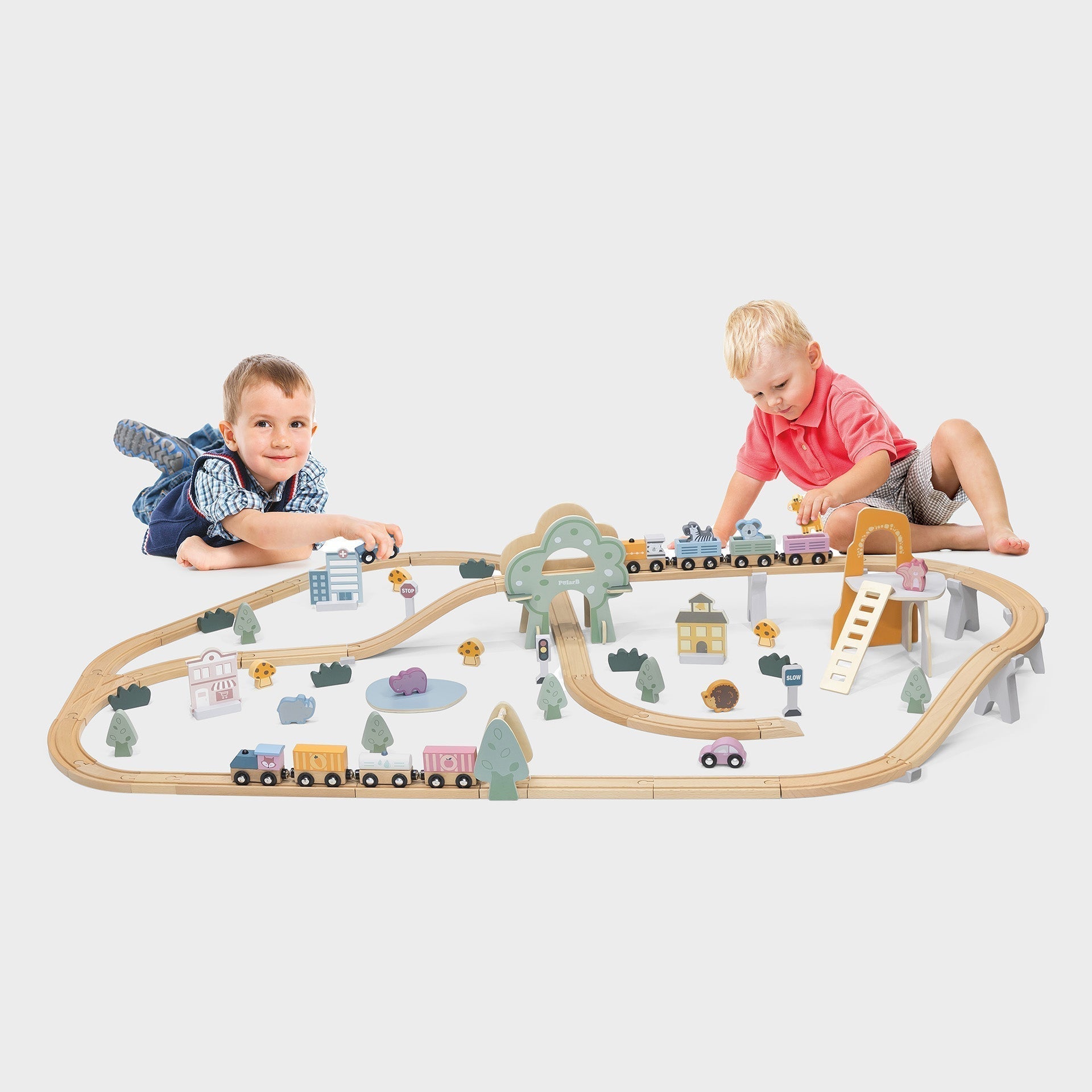 Wooden Train Set with Animals, Trees & Buildings - Baby&More