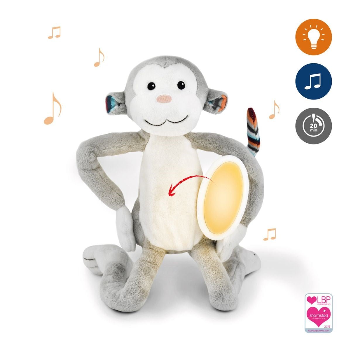 ZAZU Max the Monkey Soft Toy Nightlight with Melodies & Glow - Baby&More