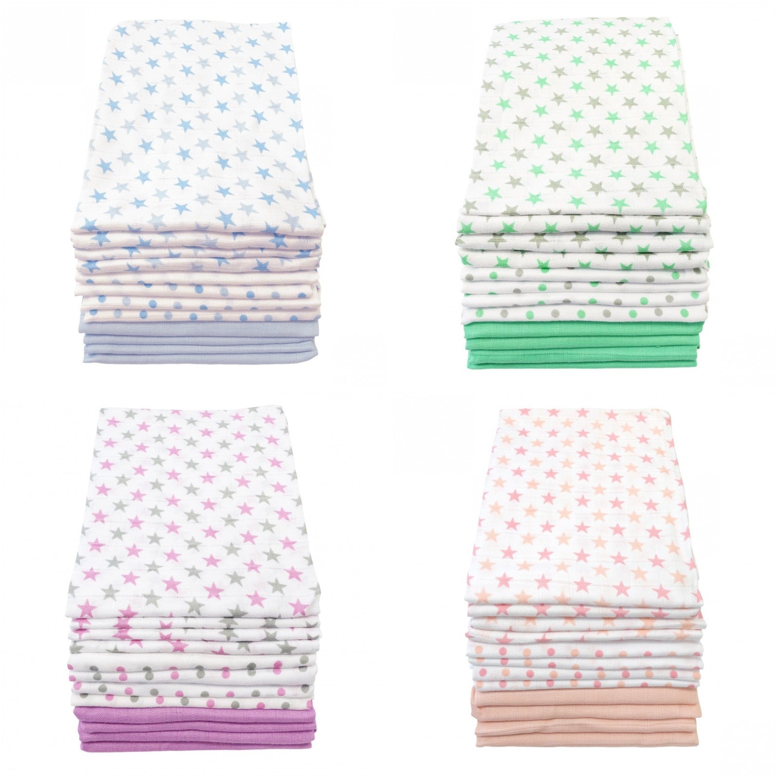 Muslin Squares 12 Pack - Spots & Stars