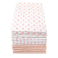 MuslinZ Paquete de 12 cuadrados de muselina - Estrellas rosa bebé
