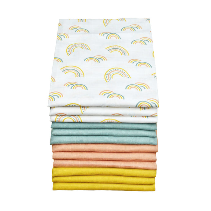 Muslin Squares 12 Pack - Scandi Rainbow with Plain Colours