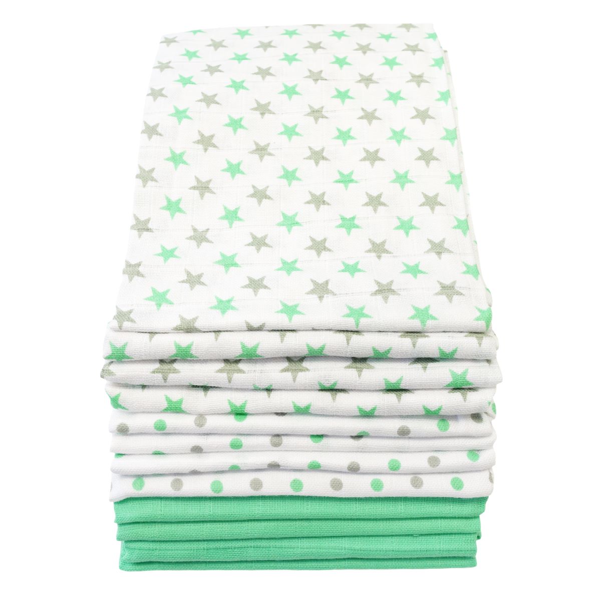 Muslin Squares 12 Pack - Spots & Stars