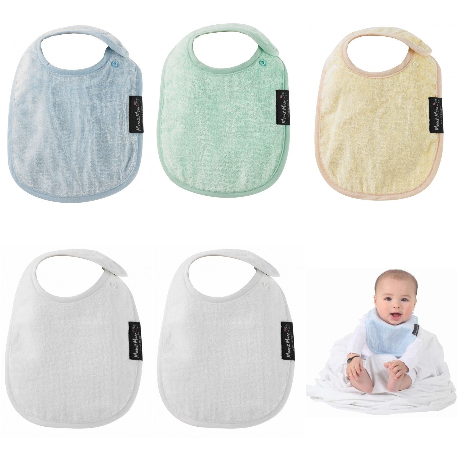 5 PACK - Mum 2 Mum Infant Wonder Bibs - ANY COLOURS - Baby&More