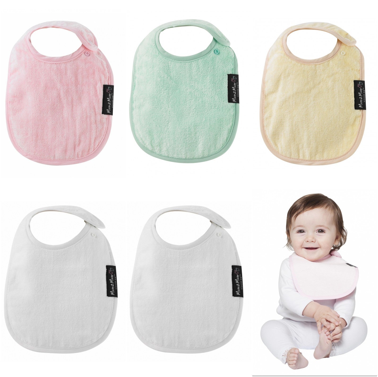 5 PACK - Mum 2 Mum Infant Wonder Bibs - ANY COLOURS