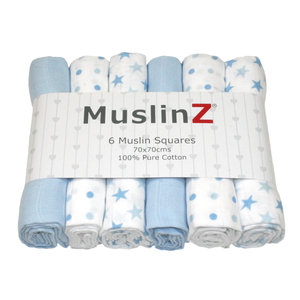 MuslinZ 6 Pack Muslin Squares - 6 Colours and Patterns