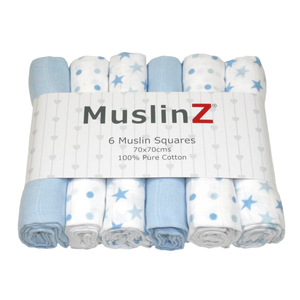 MuslinZ Lot de 6 carrés de mousseline – 6 couleurs et motifs