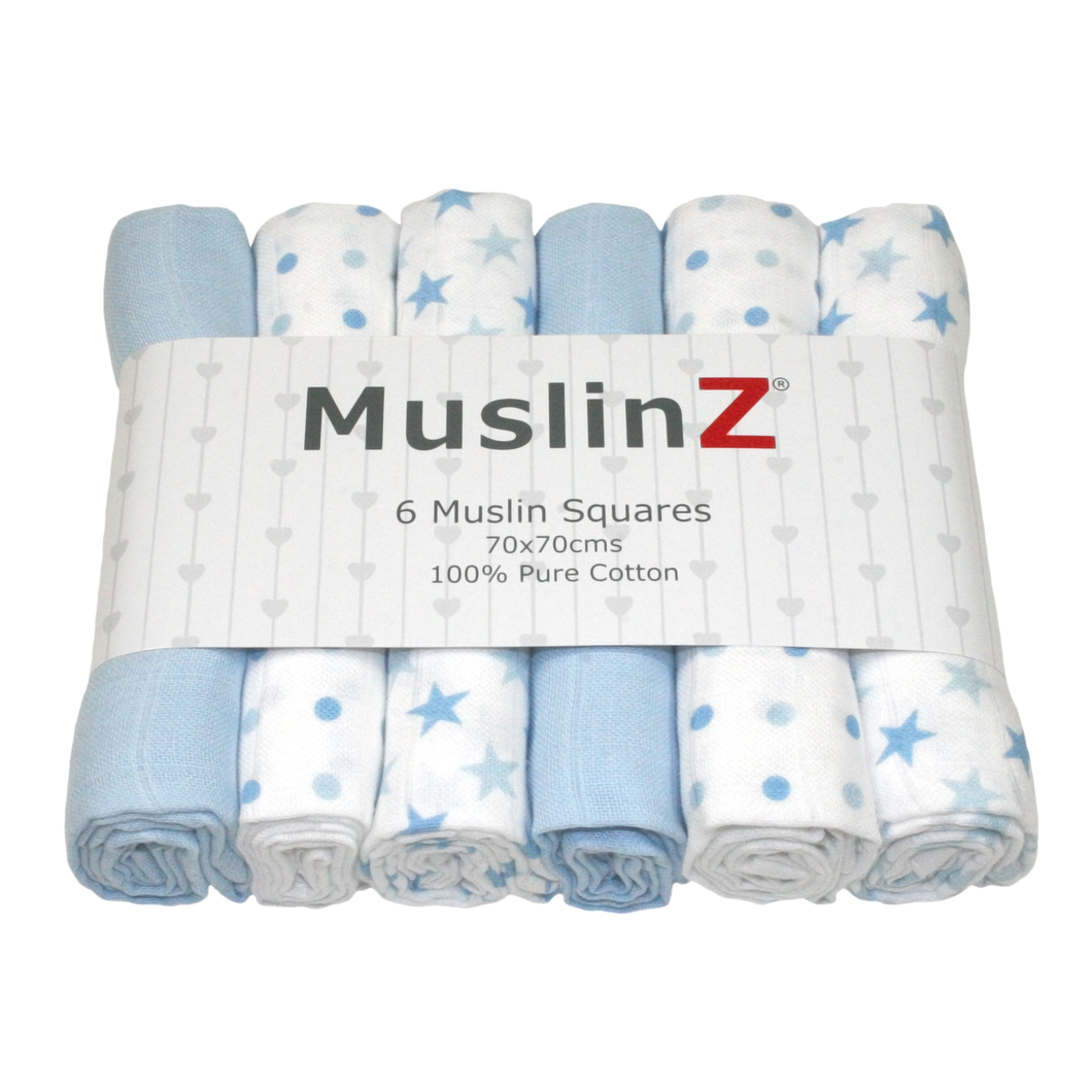 MuslinZ 6 Pack Muslin Squares - 6 Colours and Patterns