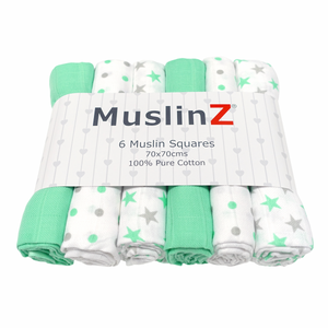 MuslinZ 6 Pack Muslin Squares - 6 Colours and Patterns