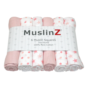 MuslinZ Lot de 6 carrés de mousseline – 6 couleurs et motifs