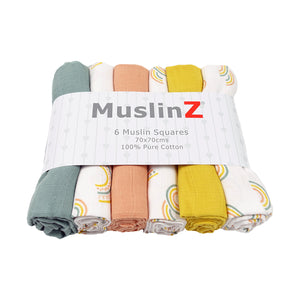 MuslinZ Lot de 6 carrés de mousseline – 6 couleurs et motifs