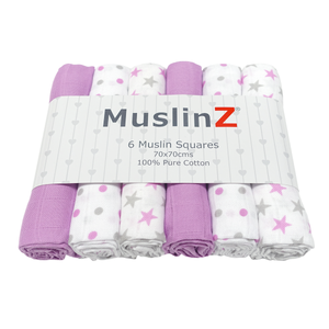MuslinZ 6 Pack Muslin Squares - 6 Colours and Patterns
