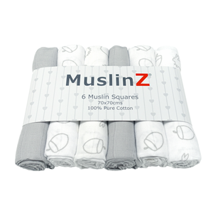 MuslinZ 6 Pack Muslin Squares - 6 Colours and Patterns