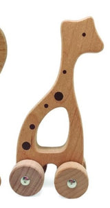 Wooden Animals on Wheels -  Giraffe, Horse or Elephant