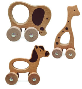 Wooden Animals on Wheels -  Giraffe, Horse or Elephant