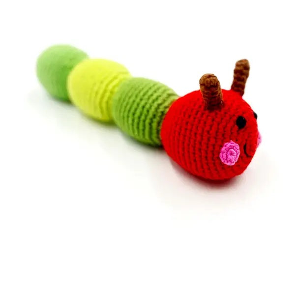 Caterpillar Rattle Toy Green & Red