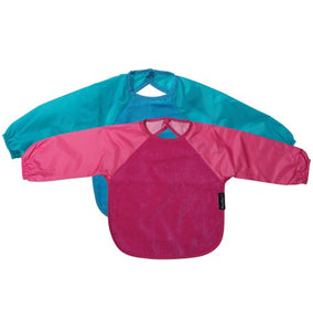 2 x Mum 2 Mum Long Sleeved Wonder Bibs Weaning in Cerise / Teal