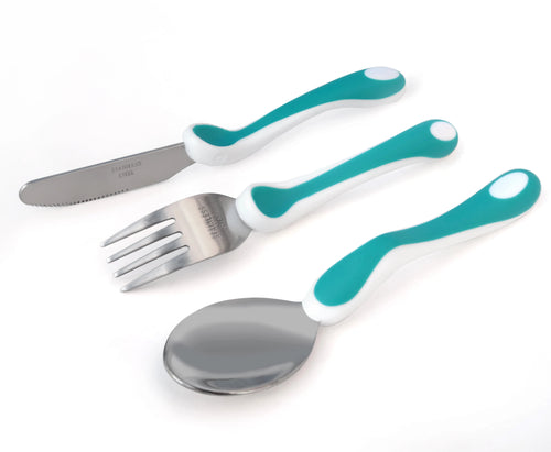 Toddler Training Cutlery 3pc set with Clever Grip - Teal/White