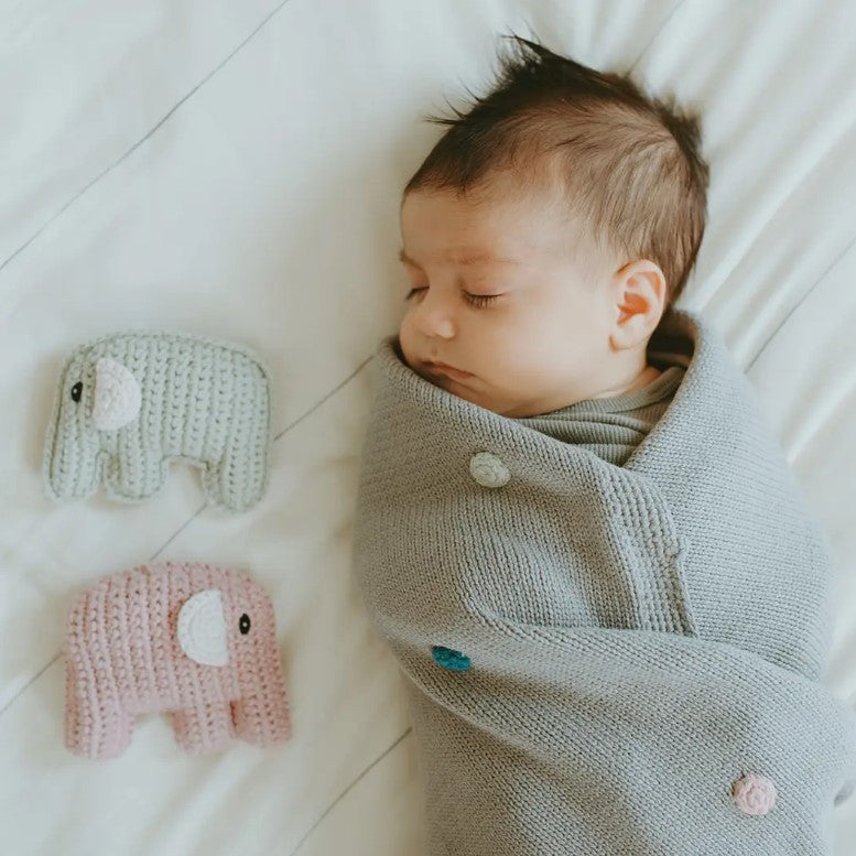 Organic Elephant Rattle - Sage Green