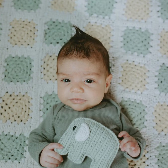 Organic Elephant Rattle - Sage Green
