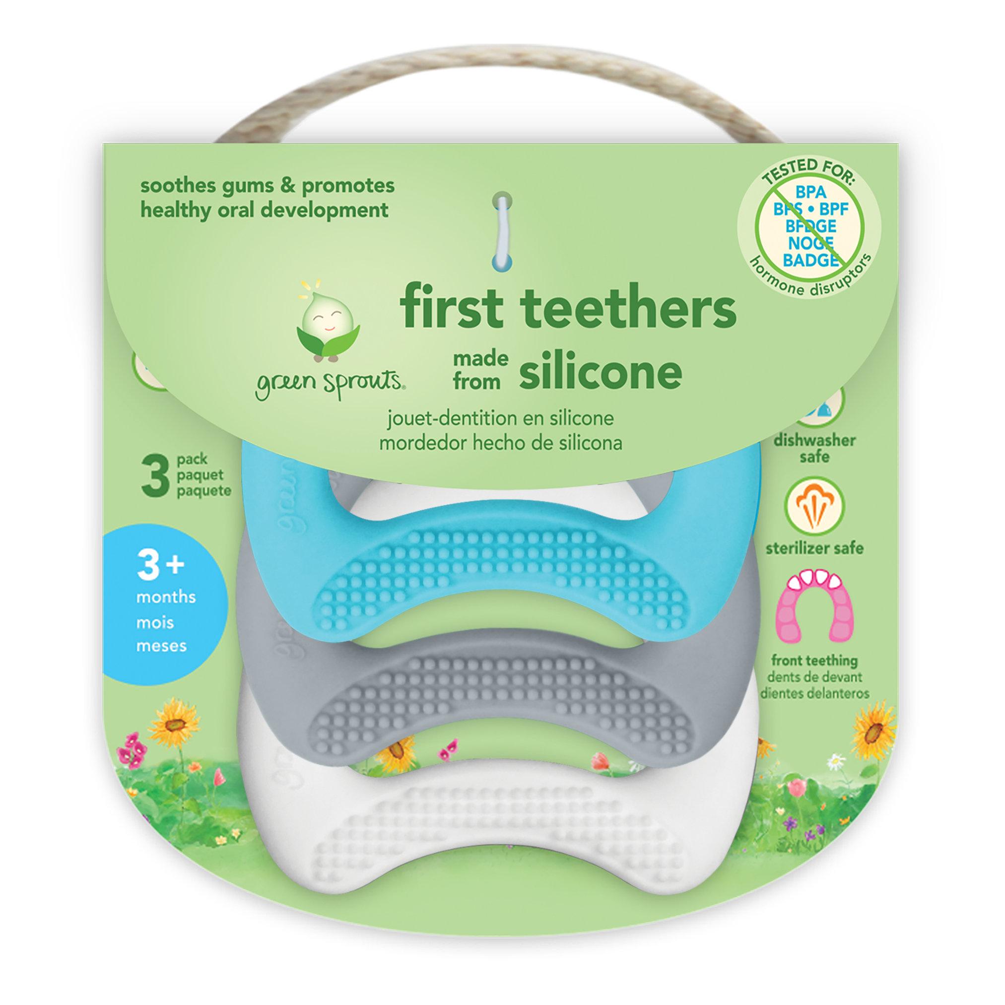 First Teether - Three Pack - White, Grey and Aqua / Pink