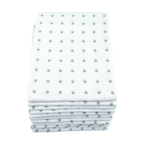 Muslin Squares - 12 Pack of Grey Spot