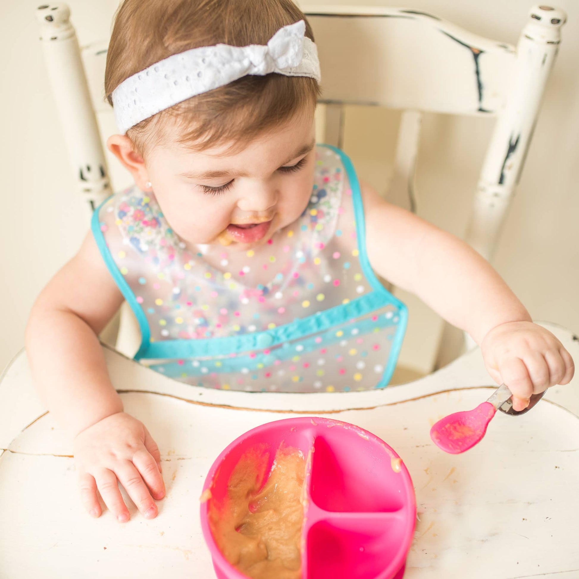 Learning Bowl made from Silicone in Pink, Green, Navy Blue or Aqua
