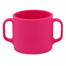 Gobelet d'apprentissage en silicone rose, turquoise, bleu marine ou vert.