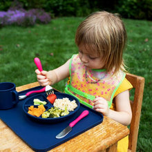 Assiette d'apprentissage en silicone rose, vert, bleu marine ou aqua