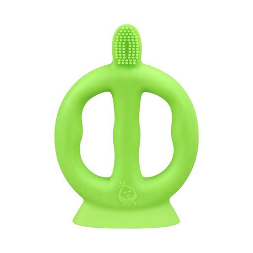 Brosse à dents d'apprentissage en silicone rose, aqua ou vert