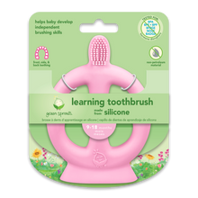 Brosse à dents d'apprentissage en silicone rose, aqua ou vert