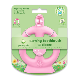 Brosse à dents d'apprentissage en silicone rose, aqua ou vert