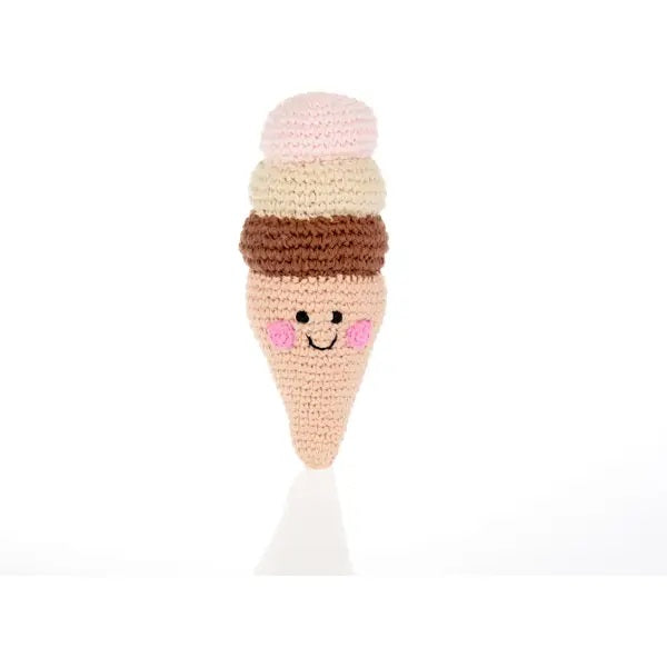 Friendly Neapolitan Ice Cream Rattle Toy