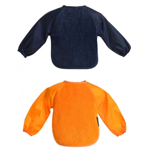 2 x Mum 2 Mum Long Sleeved Wonder Bibs Weaning in Orange / Navy