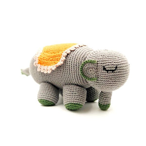 Organic Large Elephant Rattle Toy Grey