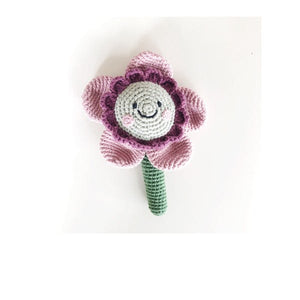 Organic Friendly Flower Rattle with Stem Dusty Pink