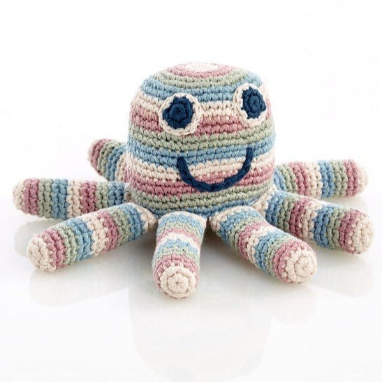 Organic Octopus Rattle Toy Pastel Striped
