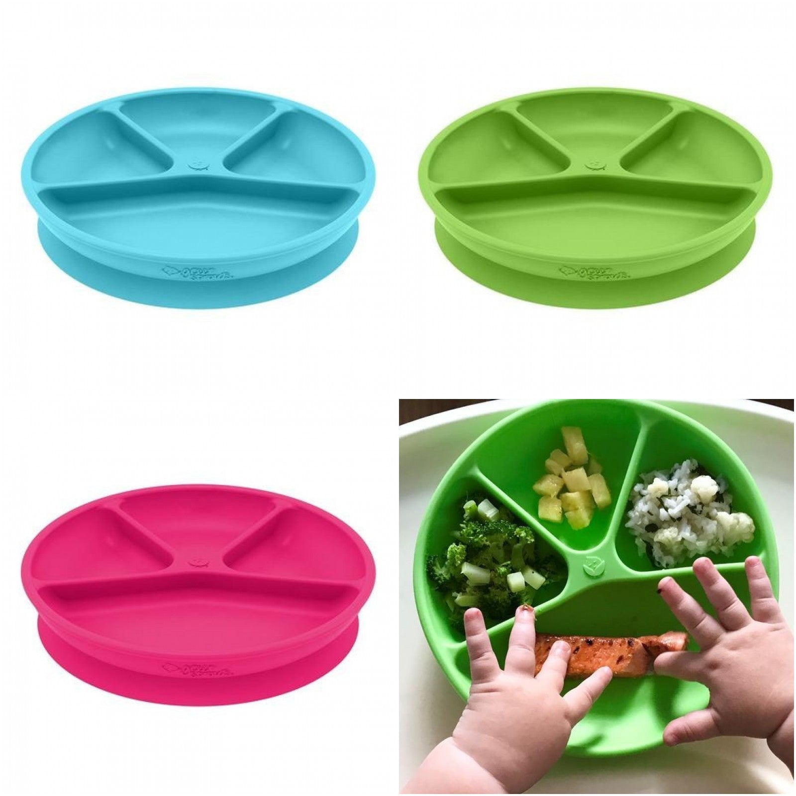 Learning Plate made from Silicone in Pink, Green or Aqua
