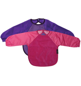 2 x Mum 2 Mum Long Sleeved Wonder Bibs Weaning in Cerise / Purple