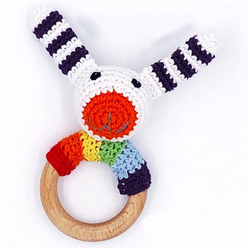 Wooden Ring Rattle Bunny Multicolour