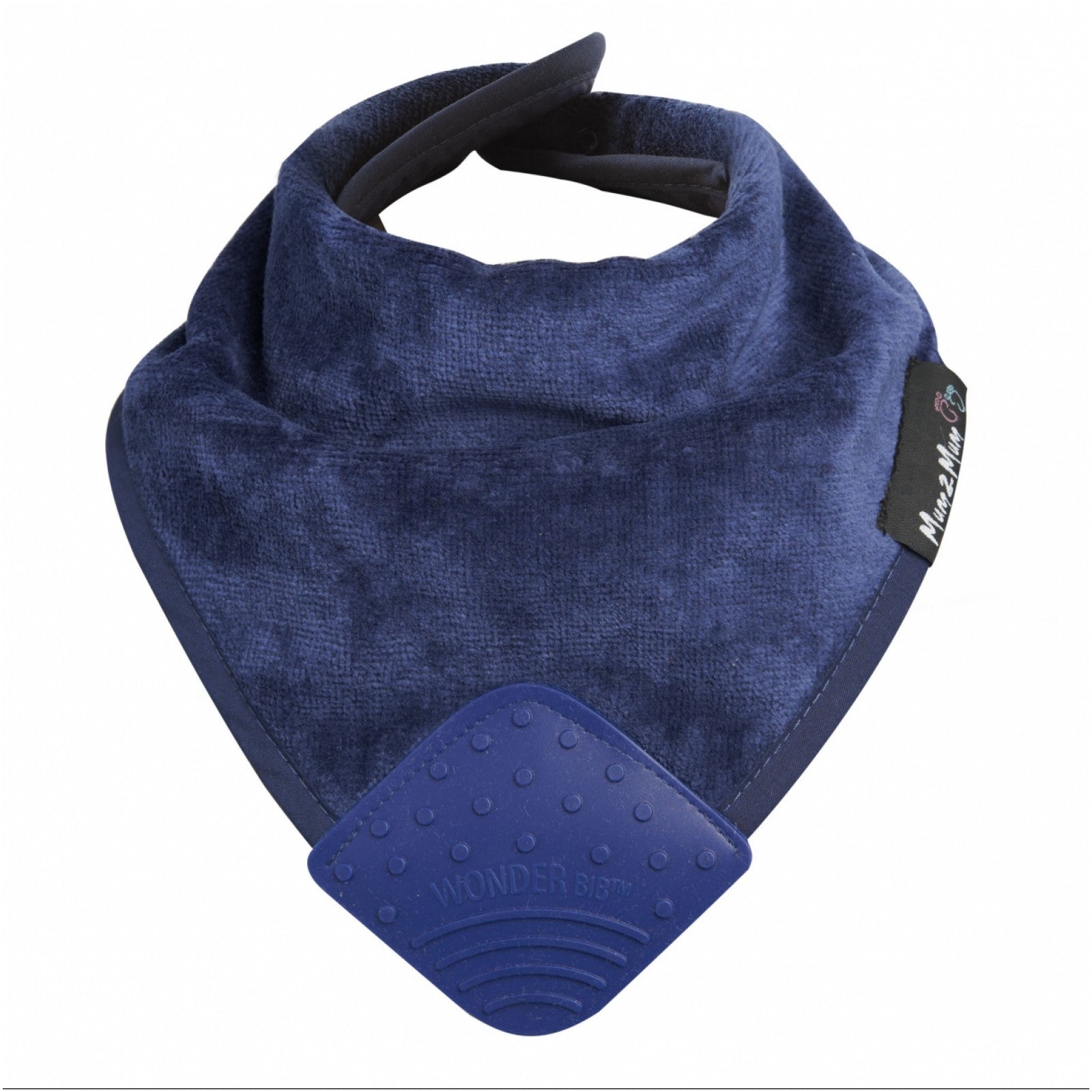 Teething Wonderbib Silicone Navy Blue Worn