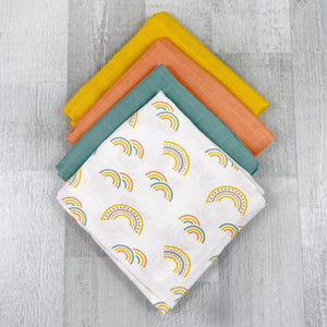 MuslinZ Paquete de 12 cuadrados de muselina - Scandi Rainbow con colores lisos