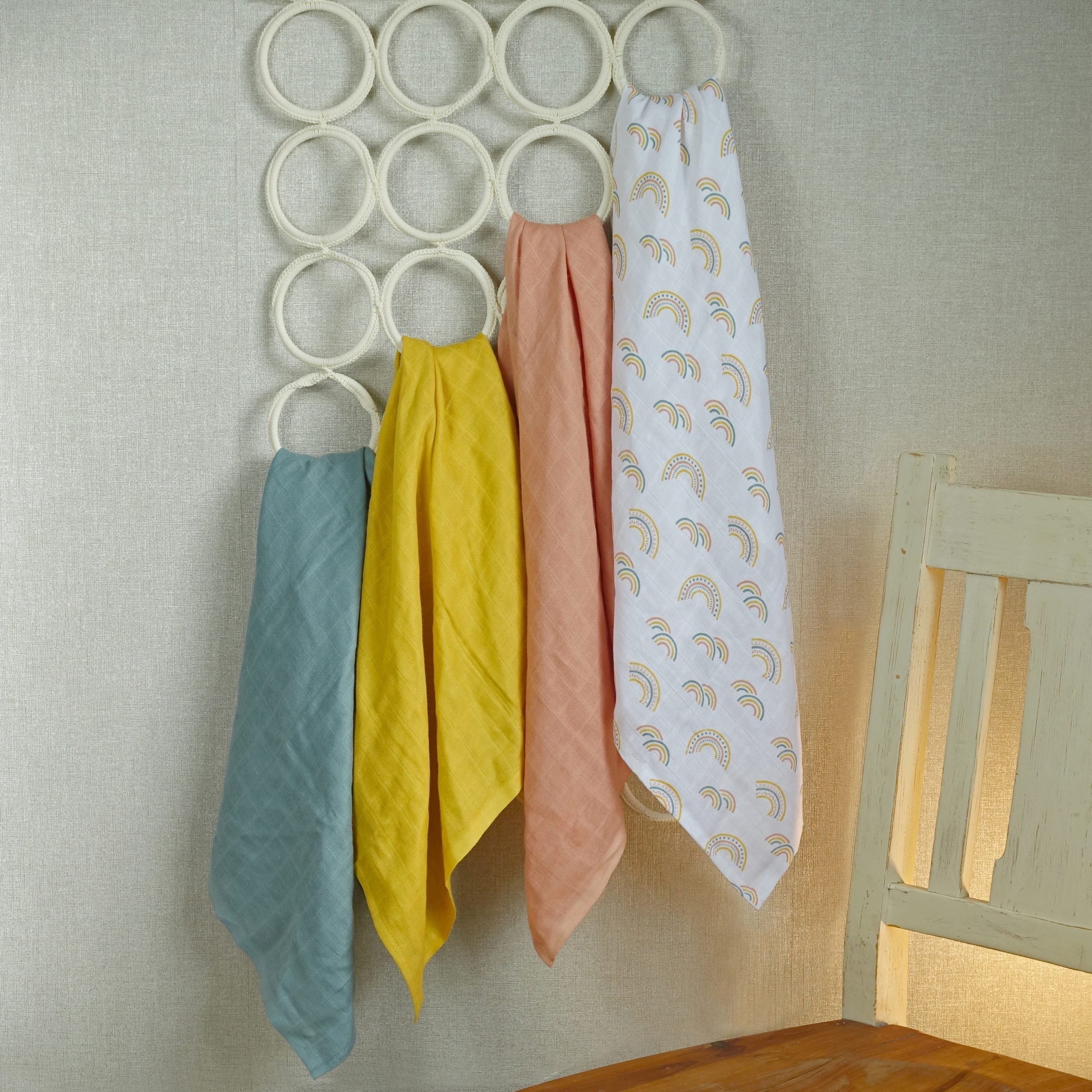 Muslin Squares 12 Pack - Rainbow with Plain Colours