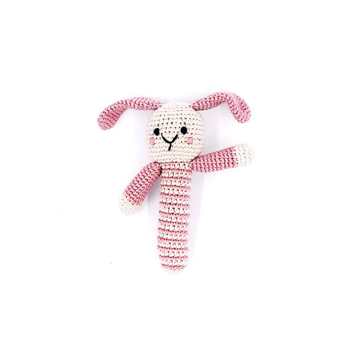 Organic Bunny Stick Rattle Dusky Pink